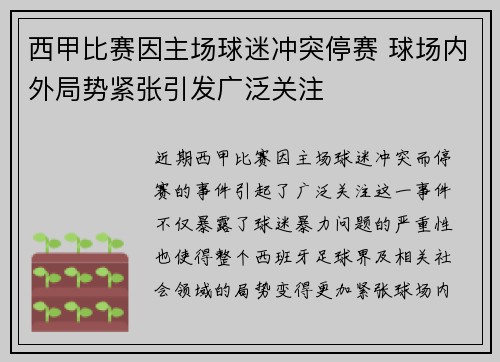 西甲比赛因主场球迷冲突停赛 球场内外局势紧张引发广泛关注